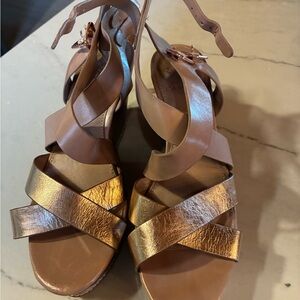 Vince Camuto Tan and Gold Sandals